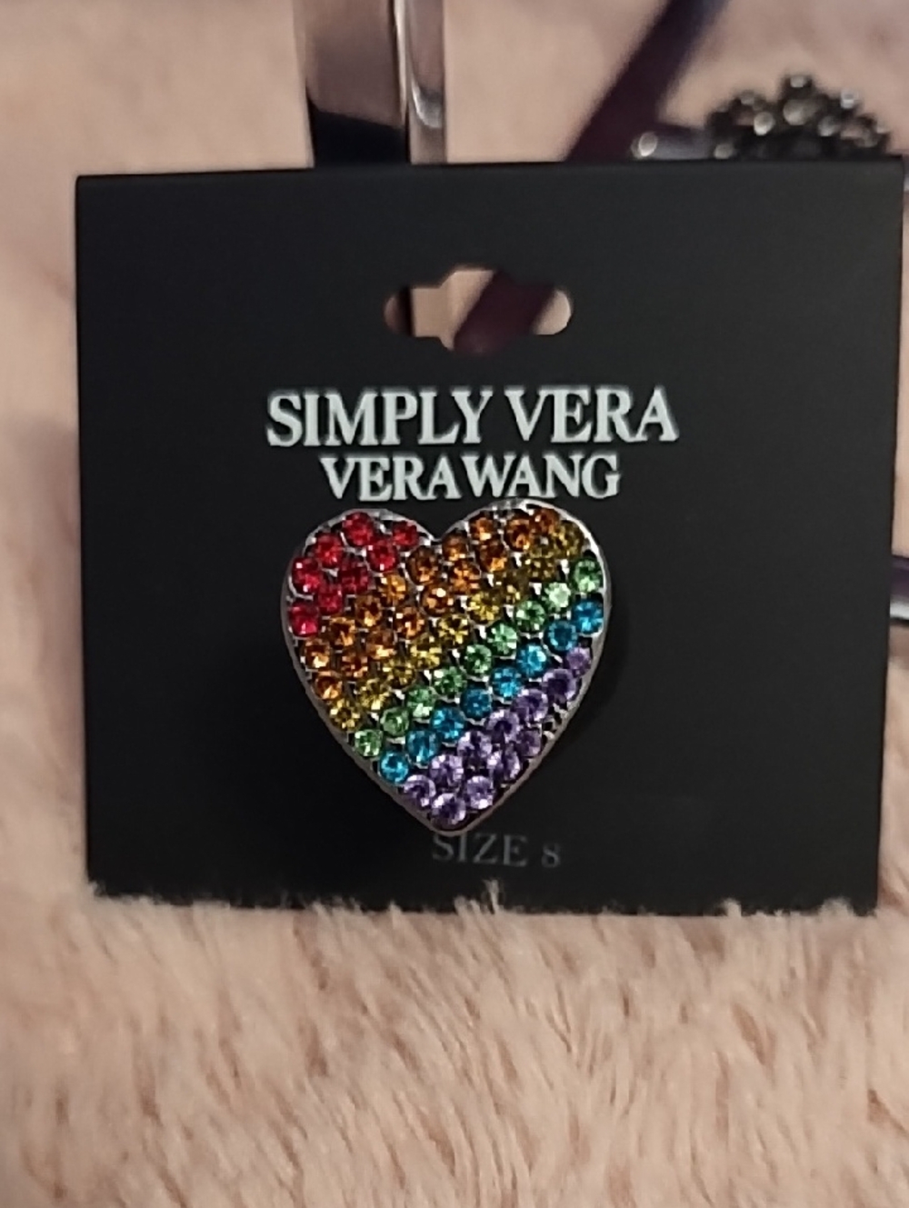 Simply Vera by Vera Wang ❤️ Multicolor Crystal Heart Ring - Rainbow Rhinestones